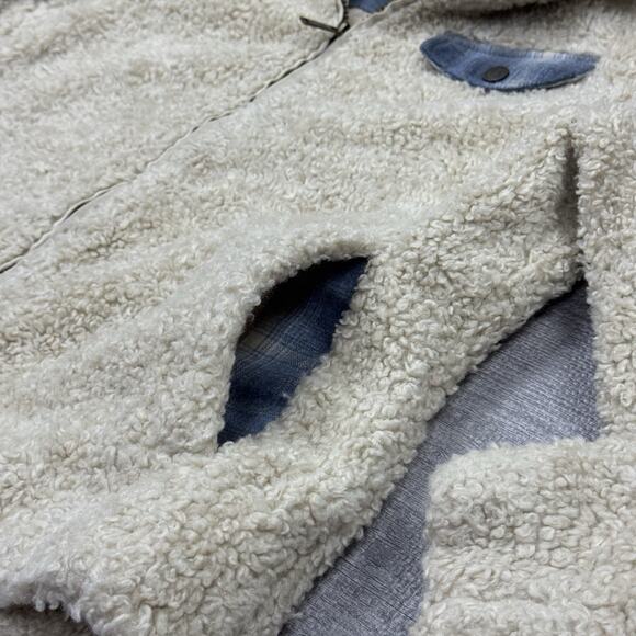 Pendleton Sherpa Fleece Wool Blend Jacket Women’s S Teddy Beige Plaid Contrast - Picture 10 of 13